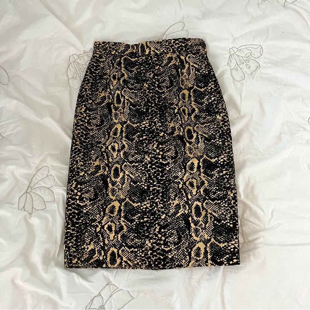 Vintage YSL Yves Saint Laurent black and gold snakeskin pencil skirt